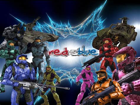 Download Red Vs Blue Character Collage Poster Wallpaper