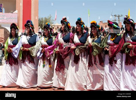 Traditional performers during the annul rose festival El Kelaa Stock 