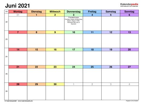 Leerer kalender für den druck januar 2021. Kalender Juni 2021 als PDF-Vorlagen