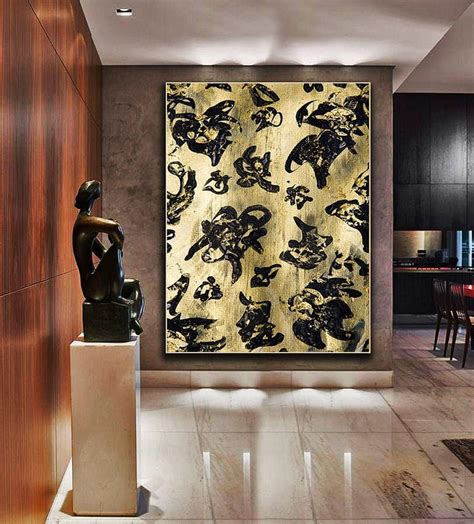 Large Elegant Gold Wall Art Canvas Print Beautiful Black And Etsy