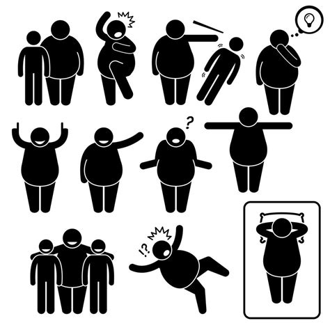 Fat Man Action Poses Postures Stick Figure Pictogram Icons 371151