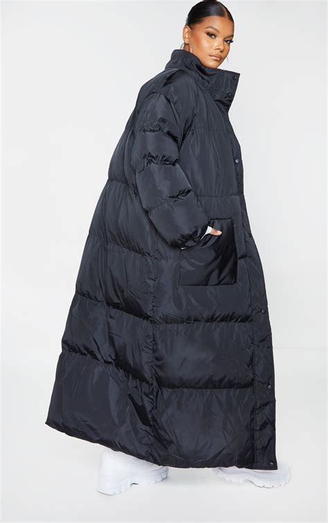 Plus Black Maxi Puffer Coat Plus Size Prettylittlething