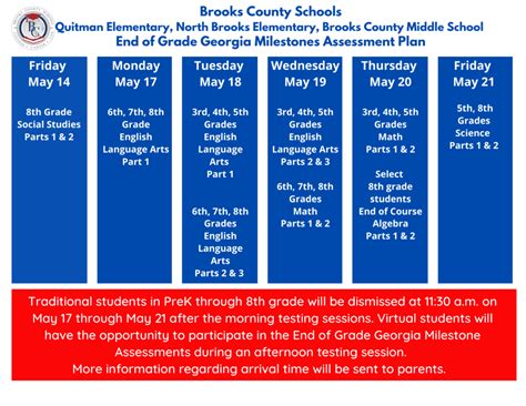 Gmas Testing Early Dismissal Dates North Brooks Elementary School