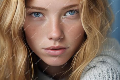 Premium Ai Image Generative Ai Freckles Blonde Woman Portrait Closeup