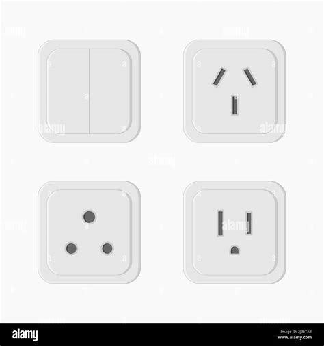 Power Outlet Plug And Light Set Switch Vector Flat Illustration Stock