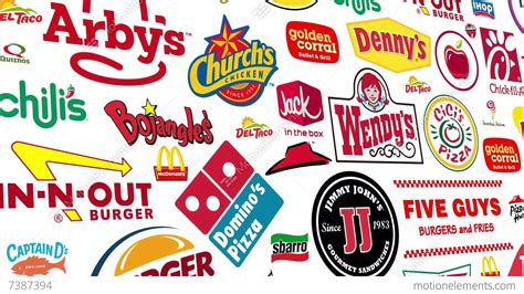 With ingenious marketing techniques and promises of quick service, most parents find fast food to be a simple meal solution while most children find the treat to be exciting and fun. *REVERSE* Food Brands Logo Loop Stock Animation | 7387394