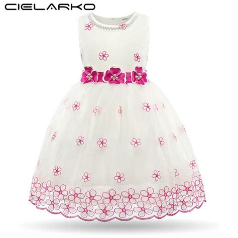 Cielarko Girls Dress Beading Lace Kids Ball Gown Mesh Birthday Party