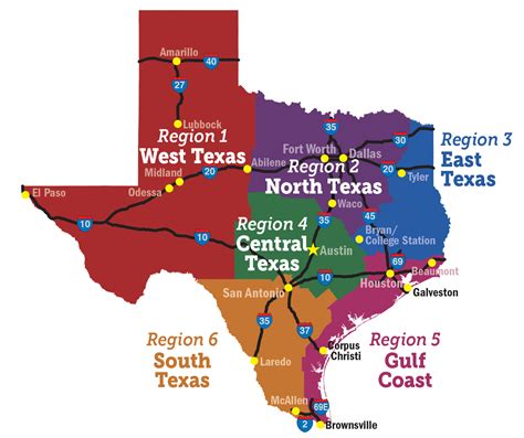 Texas Regions Map With Cities United States Map