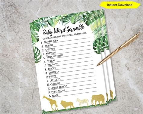Jungle Word Scramble Game Instant Download Printable Print Baby