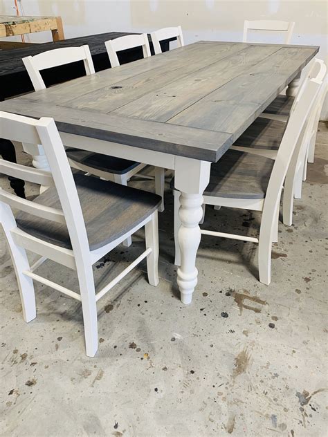 7ft Rustic Farmhouse Table with Turned Legs Chair Set Classic | Etsy