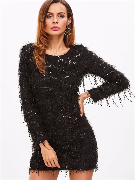 Buy Winter Black Party Dress Long Sleeve Metallic