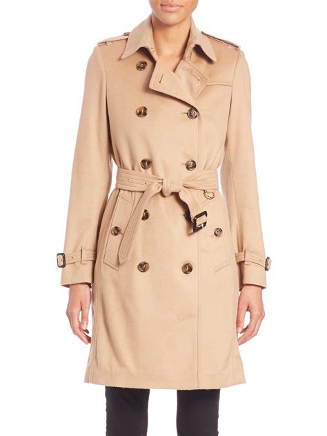 Lyst Burberry Kensington Camel Cashmere Trench Coat In Natural