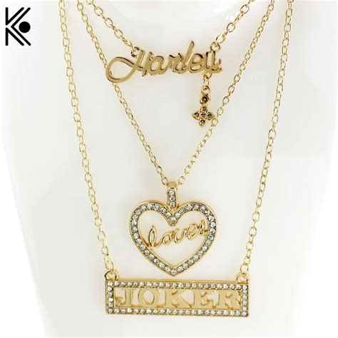 Suicide Squads Jewelry Quinn And Joker Necklaces Golden Letters Pendant