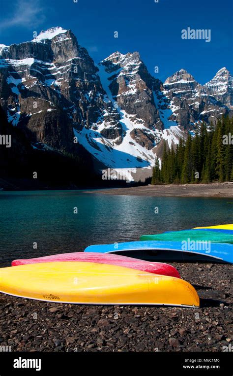 Wenkchemna Peaks With Moraine Lake Canoes Banff National Park Alberta