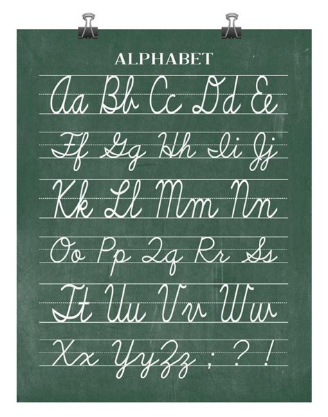 Cursive Alphabet For Classroom Wall