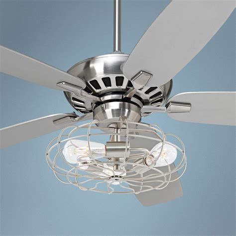 52 Journey Brushed Nickel Industrial Cage Led Ceiling Fan With Remote