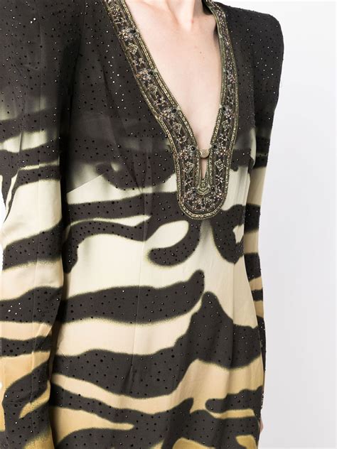 Camilla Padded Shoulder Tiger Print Dress Farfetch