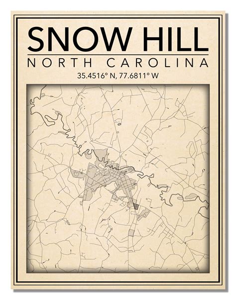 Wall Art Map Print Of Snow Hill North Carolina Etsy