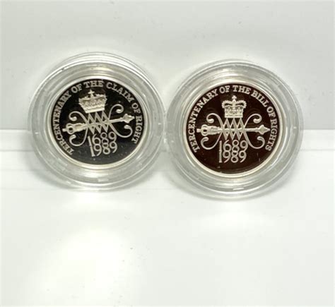 1989 Uk Silver Proof 2 Pounds Bill Of Rights Tercentenary 2 Coin Set W