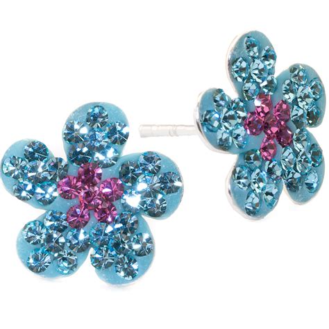 Sterling Silver Crystal Pave Flower Stud Earrings Fashion Earrings