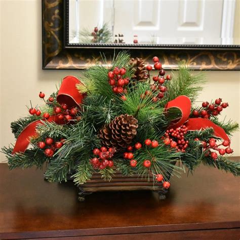 Berry And Pine Christmas Centerpiece Faux Holiday Floral Design Etsy