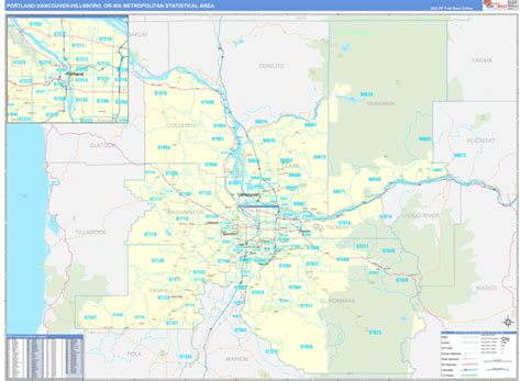Portland Vancouver Hillsboro Or Metro Area Wall Map Basic Style By