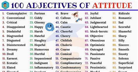 Adjectives Of Attitude List Of 100 Popular Adjectives About Attitude