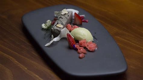 Black Sesame Bavarois Dacquoise With Fennel And Strawberries Recipe