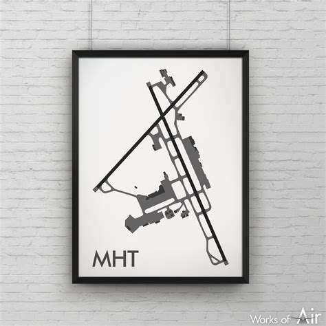 Manchester Boston Regional Minimal Airport Art Mht Airport Map Poster