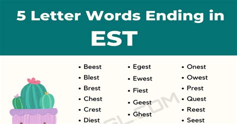 5 Letter Words Ending In Est In English • 7esl