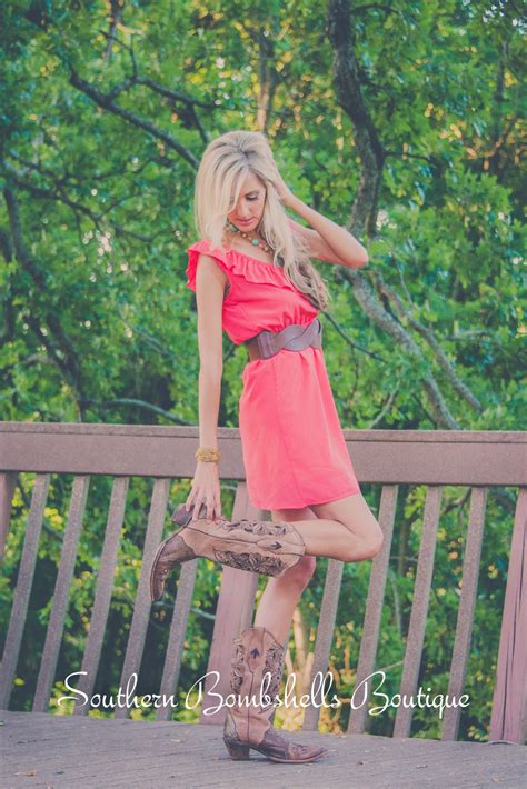 Cute Coral Dress With Cowgirl Boots Country Girl Style Country Fashion Country Outfits