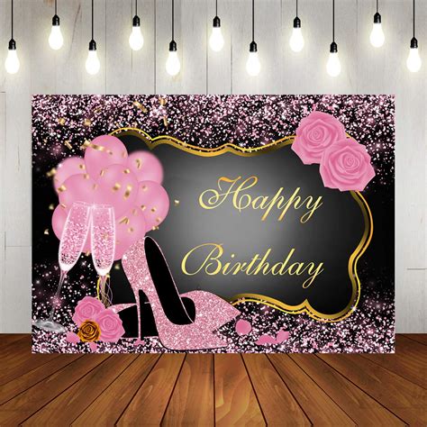 Buy Sweet Pink Happy Birthday Backdrop Rose Shiny Sequin High Heels