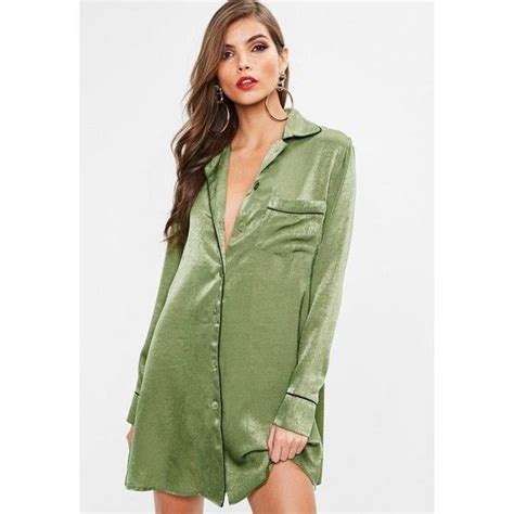 Missguided Khaki Satin Contrast Piping Shirt Dress 43 Liked On