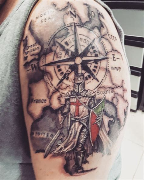 Crusader And Map Tattoo Gem Tattoo Map Tattoos Compass Tattoo Tattoo