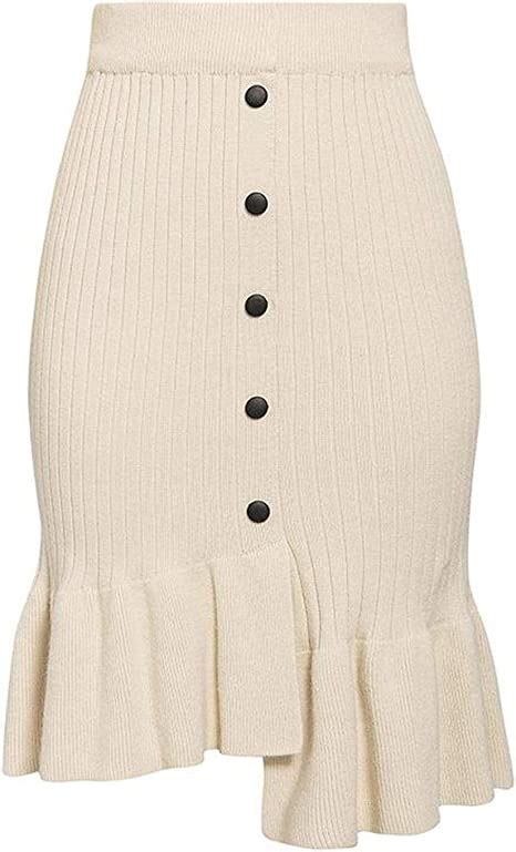 Elegant Women Knitted Sweater Skirt Bodycon Ruffled Autumn