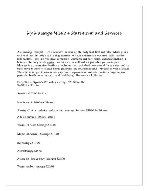 My New Massage Mission Statement And Services 2015