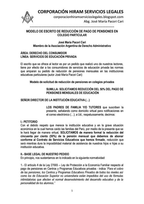 Modelo Escrito ReducciÓn Pensiones En Colegio Particular By