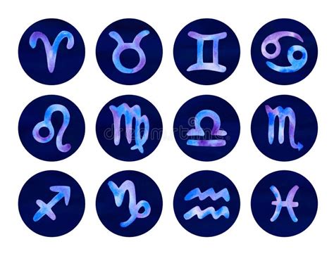 Twelve Zodiac Signs In Watercolor Technic Astrological Symbol Isolated