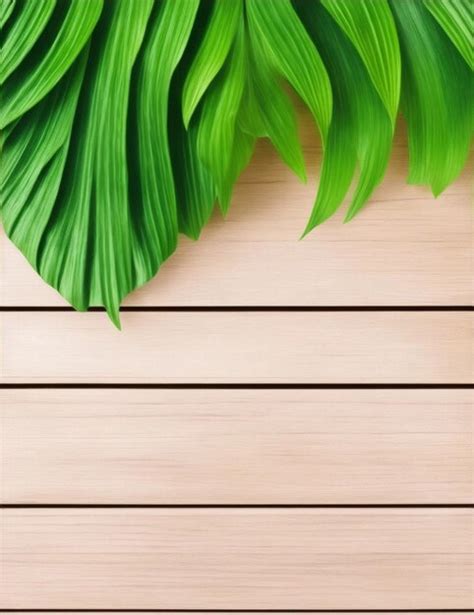 Premium Ai Image Wooden Background With Green Plants Top View