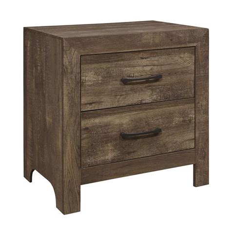 Benjara Bm219067 2 Drawer Rustic Wooden Nightstand With Block Legs