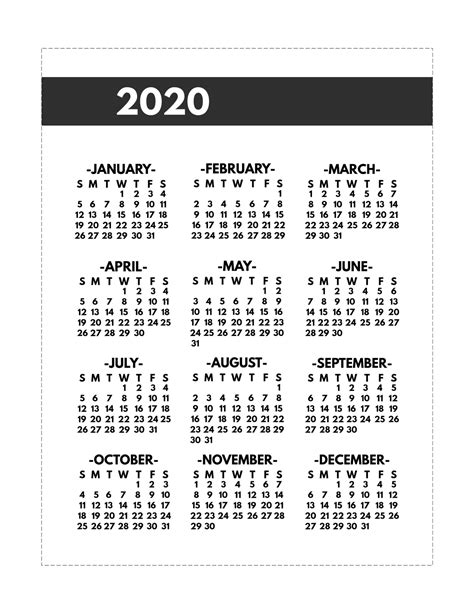 2020 Year Calendar Printable With Notes
