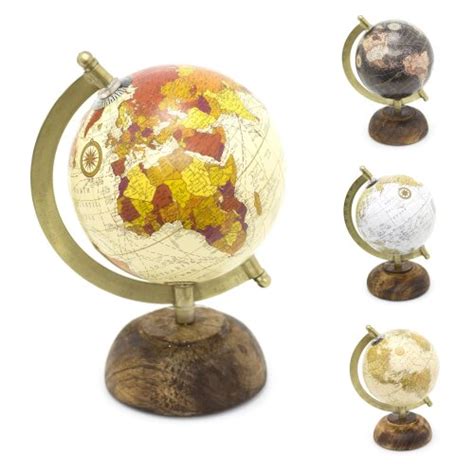 21cm Desktop Mini World Globe On Wooden Stand Decorative World Map