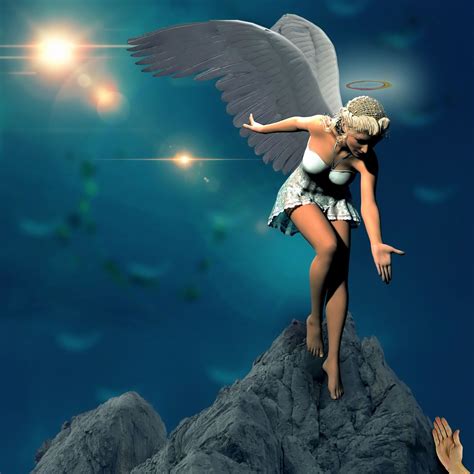 Winged Sexy Woman Giving Hand Guardian Angel Render Free Image Download