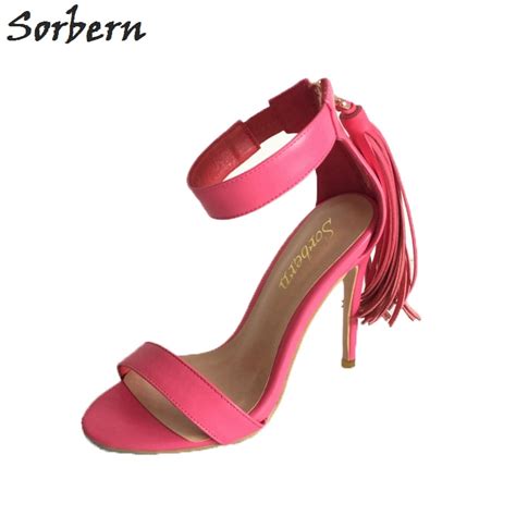 Sorbern Pink Tassel One Strap Sandals Women Simple Style Sandalia De Salto Shoes Women Summer