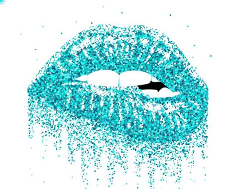 Aqua Glitter Lips Lips Wall Art Biting Lips Art Sparkling Etsy