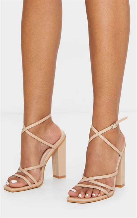 Nude Chunky Heel Strappy Square Toe Heeled Sandals Prettylittlething