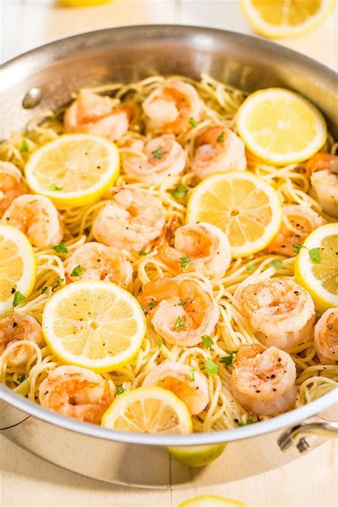 One with light, fresh flavors like this lemon garlic shrimp pasta? Lemon Butter Garlic Shrimp with Angel Hair Pasta | Averie ...