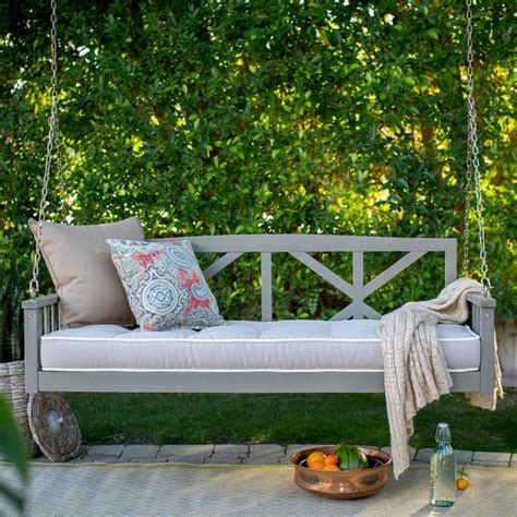 Deep Seat Porch Swing In Driftwood With Cushion Jmerx Outdoor Hanging