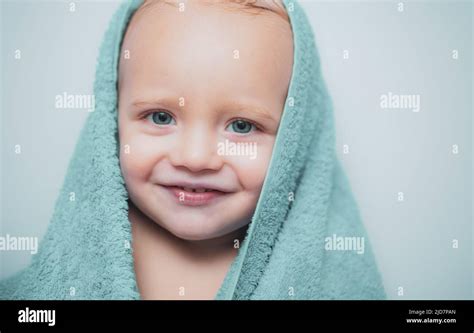 Little Baby Smiling Under A White Towel Smiling Baby Boy Bathing Under