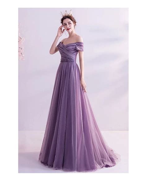 Gorgeous Pleated Purple Tulle Prom Dress Long With Sequins Wholesale